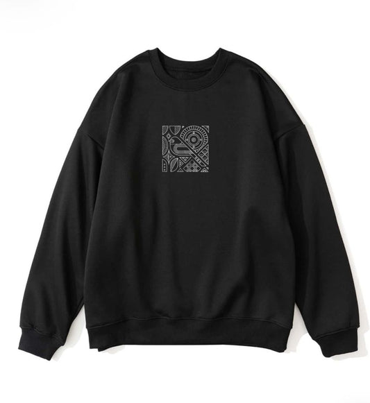 Abstract Bird Design Black Sweatshirt